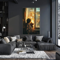 Little Girl Watching Fireworks With Teddy Bear Poster