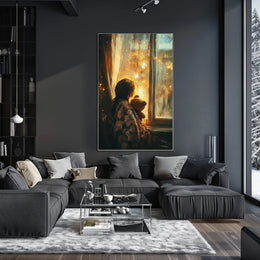 Little Girl Watching Fireworks With Teddy Bear Poster