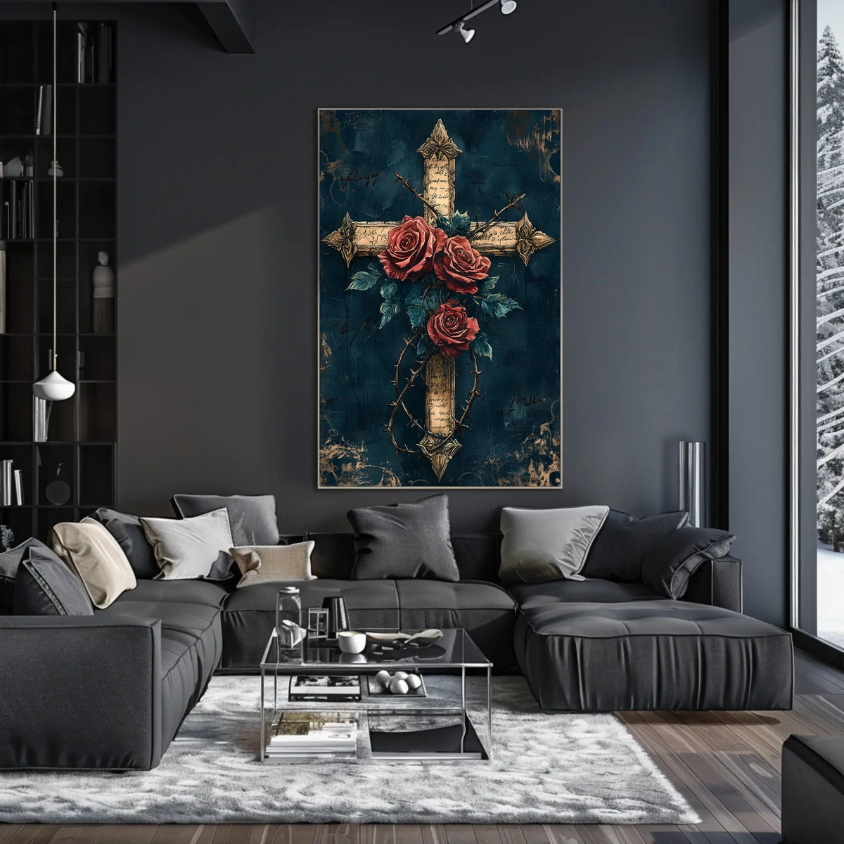 Cross with Roses Artistic Abstract or Pop Culture Poster