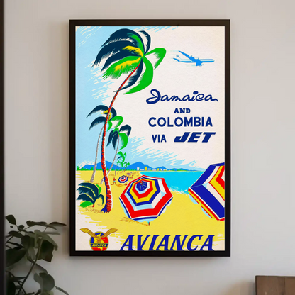 Avianca Jamaica & Colombia Travel Poster (1961)