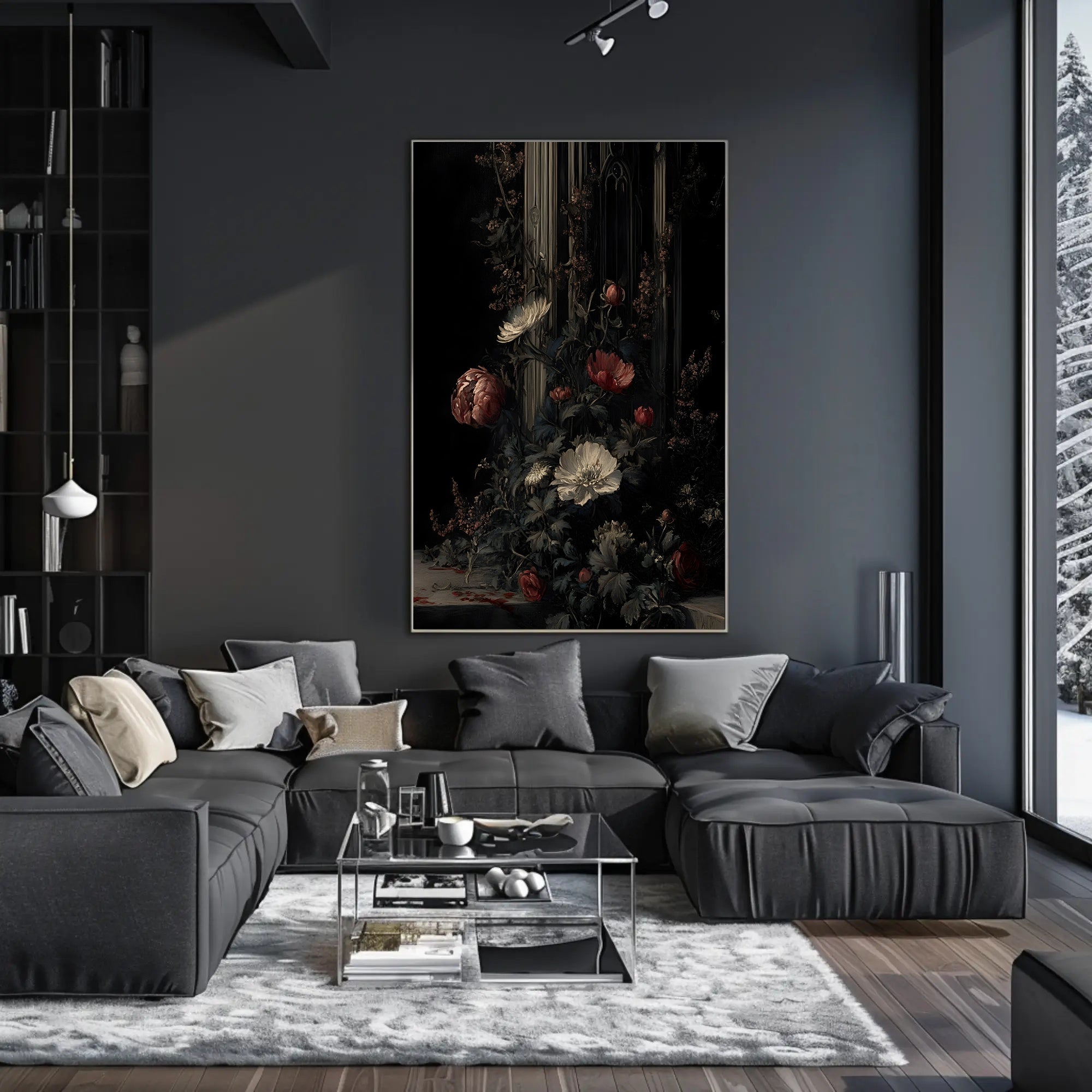 Dramatic Floral Elegance: Artistic Poster PosterGoat
