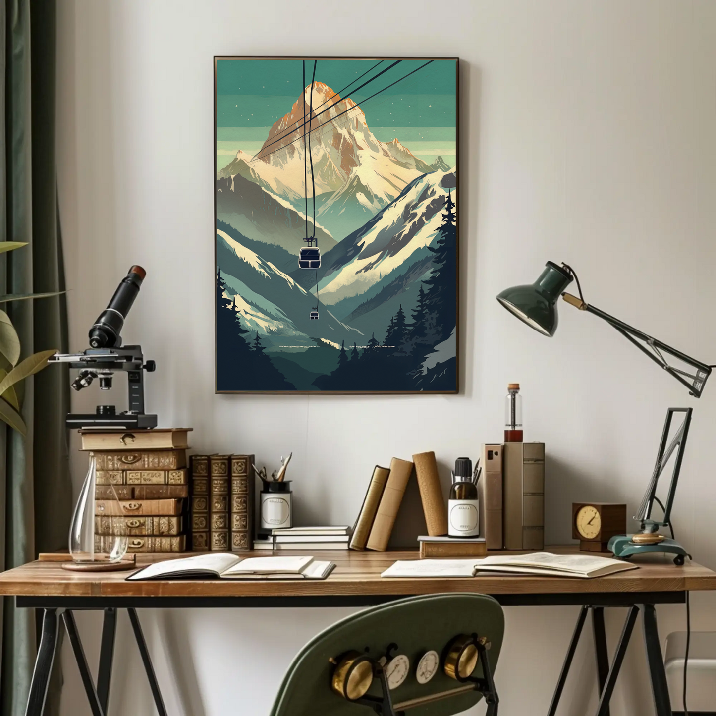 Chalet And Snow Peak Mountain Lodge Vintage Travel Poster