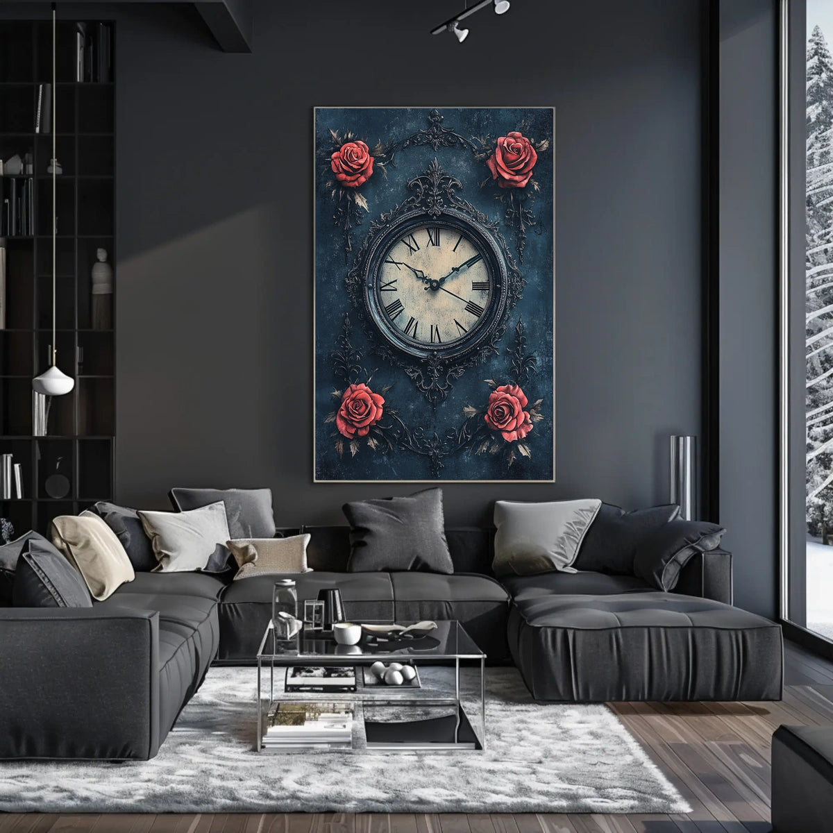 Ornate Vintage Clock and Roses Wall Art Artistic Poster