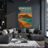 Honolulu Vintage Travel Poster Aloha Adventure Awaits