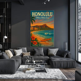 Honolulu Vintage Travel Poster Aloha Adventure Awaits