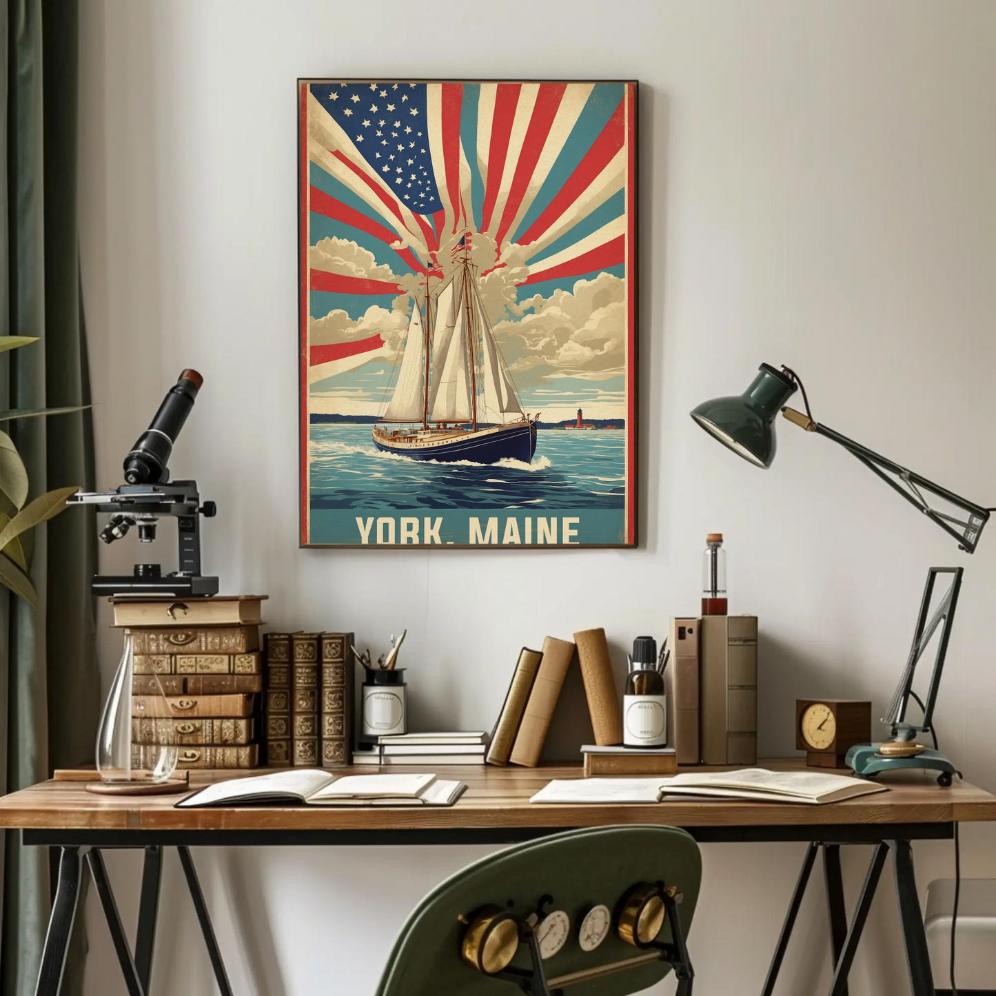 York Maine Sailing Americana Vintage Travel Poster