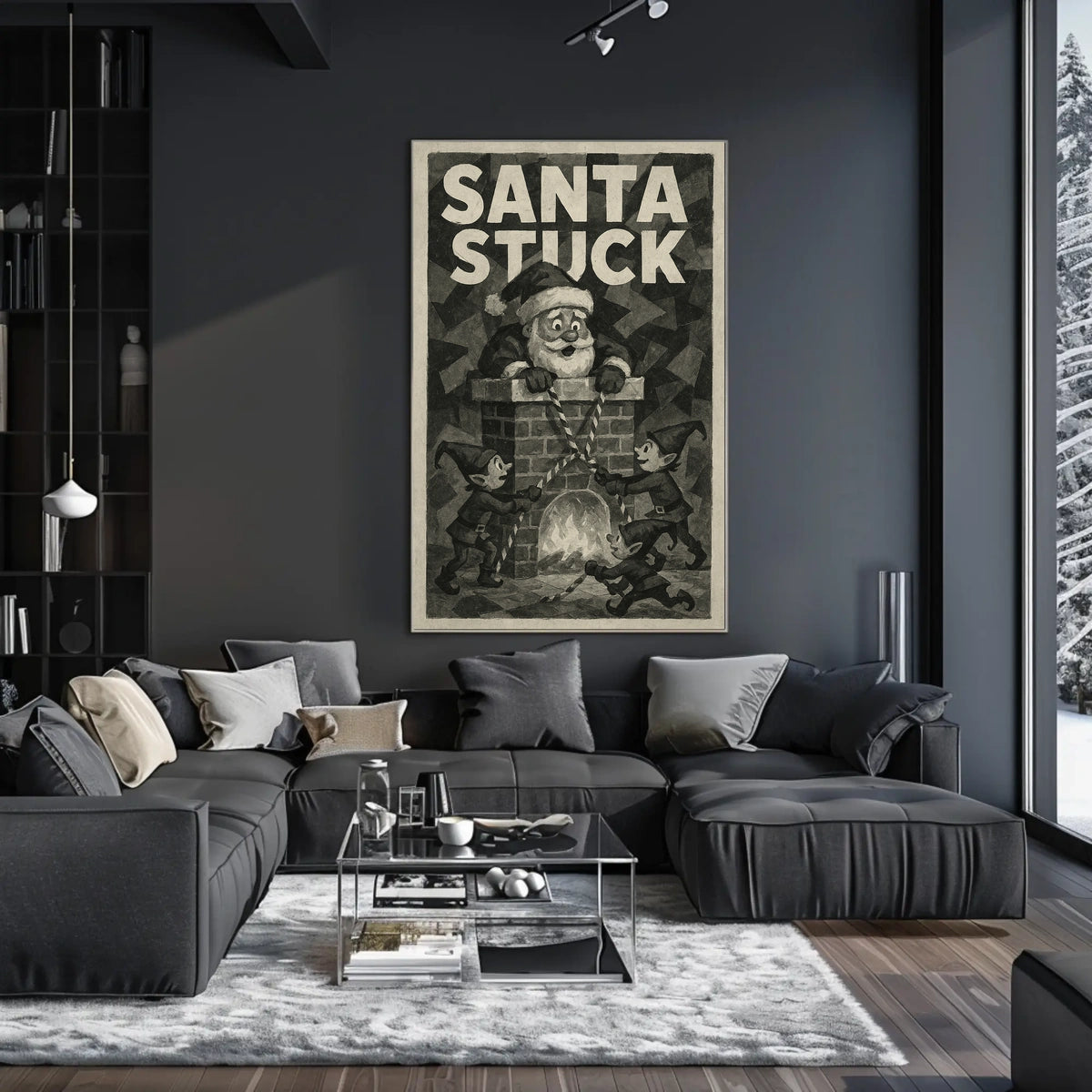 Santa Stuck in Chimney Christmas Pop Culture Poster