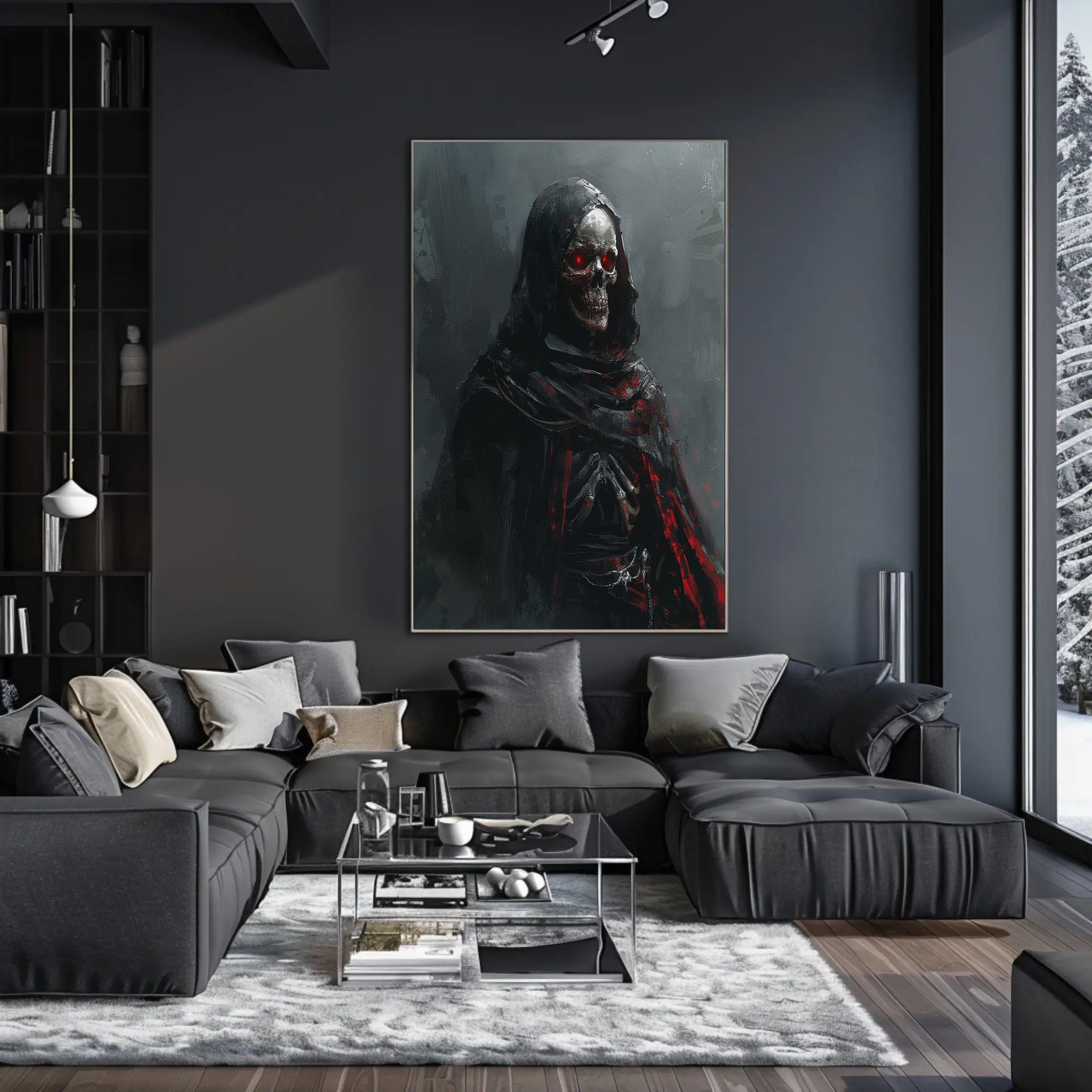 Dark Gothic Skeleton Poster with Red Eyes PosterGoat