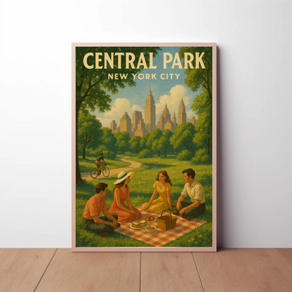 Central Park New York City Picnic Scene Vintage Poster