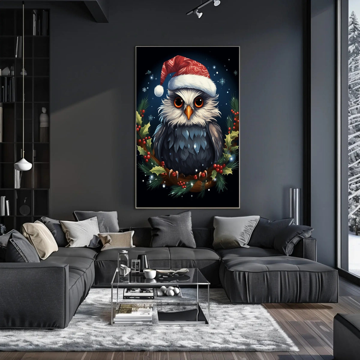 Whimsical Festive Owl Christmas Fantasy or Mythology Poster