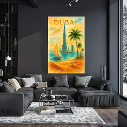 Discover Dubai Watercolor Landmarks Poster