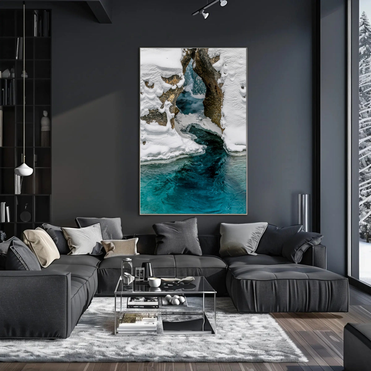 Serene Winter River with Icy Archway - National Park Poster