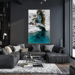 Serene Winter River with Icy Archway - National Park Poster