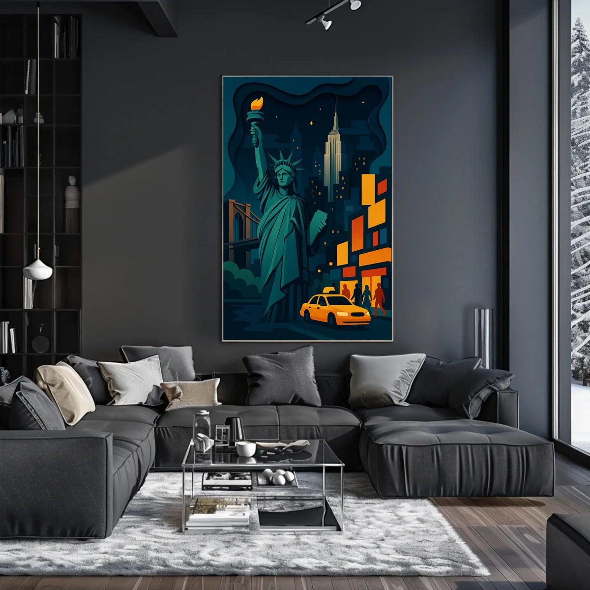 New York City Nightlife Skyline Poster Modern Wall Art