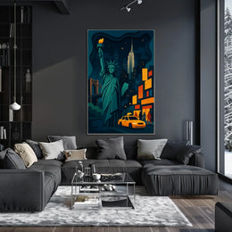 New York City Nightlife Skyline Poster Modern Wall Art