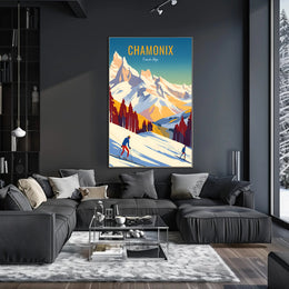 Chamonix Ski Adventure Vintage Travel Poster