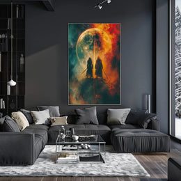 Celestial Warriors Under Twin Moons Fantasy or Mythology Poster PosterGoat