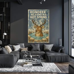 Whimsical Reindeer Hot Spring Winter Wonderland Poster