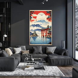 Serene Japanese Landscape with Iconic Torii Gate Poster