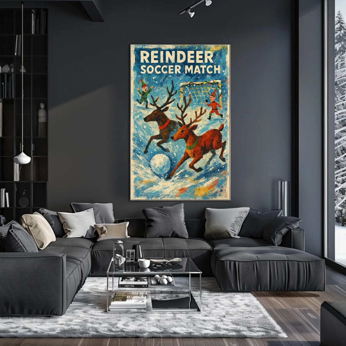 Reindeer Soccer Match Festive Holiday Poster Art
