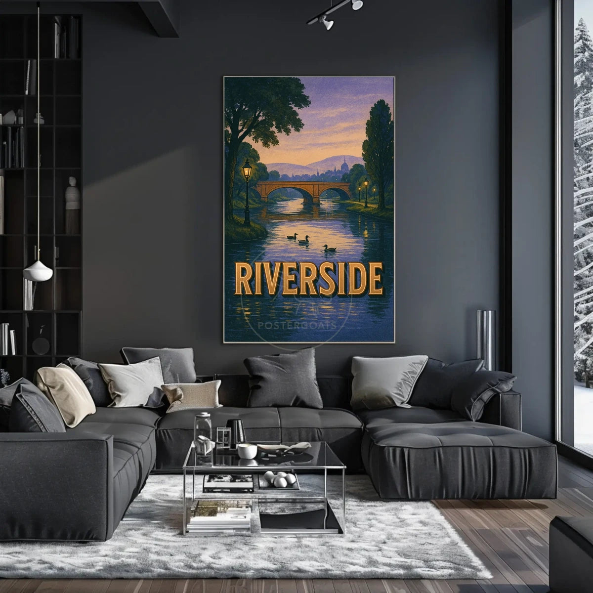 Serene Riverside Scene at Dusk Travel Poster