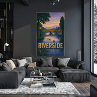 Serene Riverside Scene at Dusk Travel Poster
