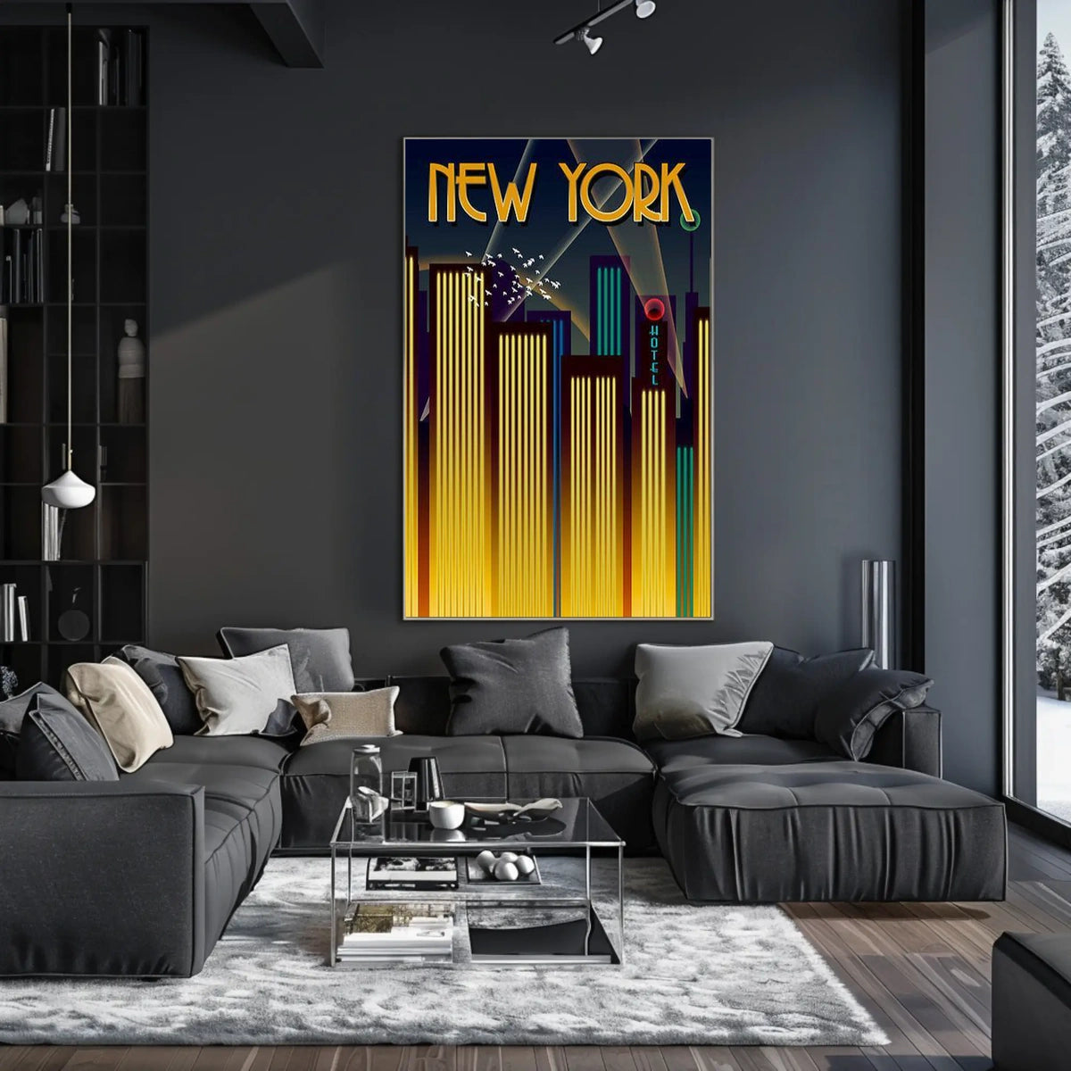 New York City Art Deco Skyline Poster Vintage Wall Art