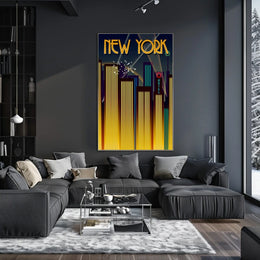 New York City Art Deco Skyline Poster Vintage Wall Art
