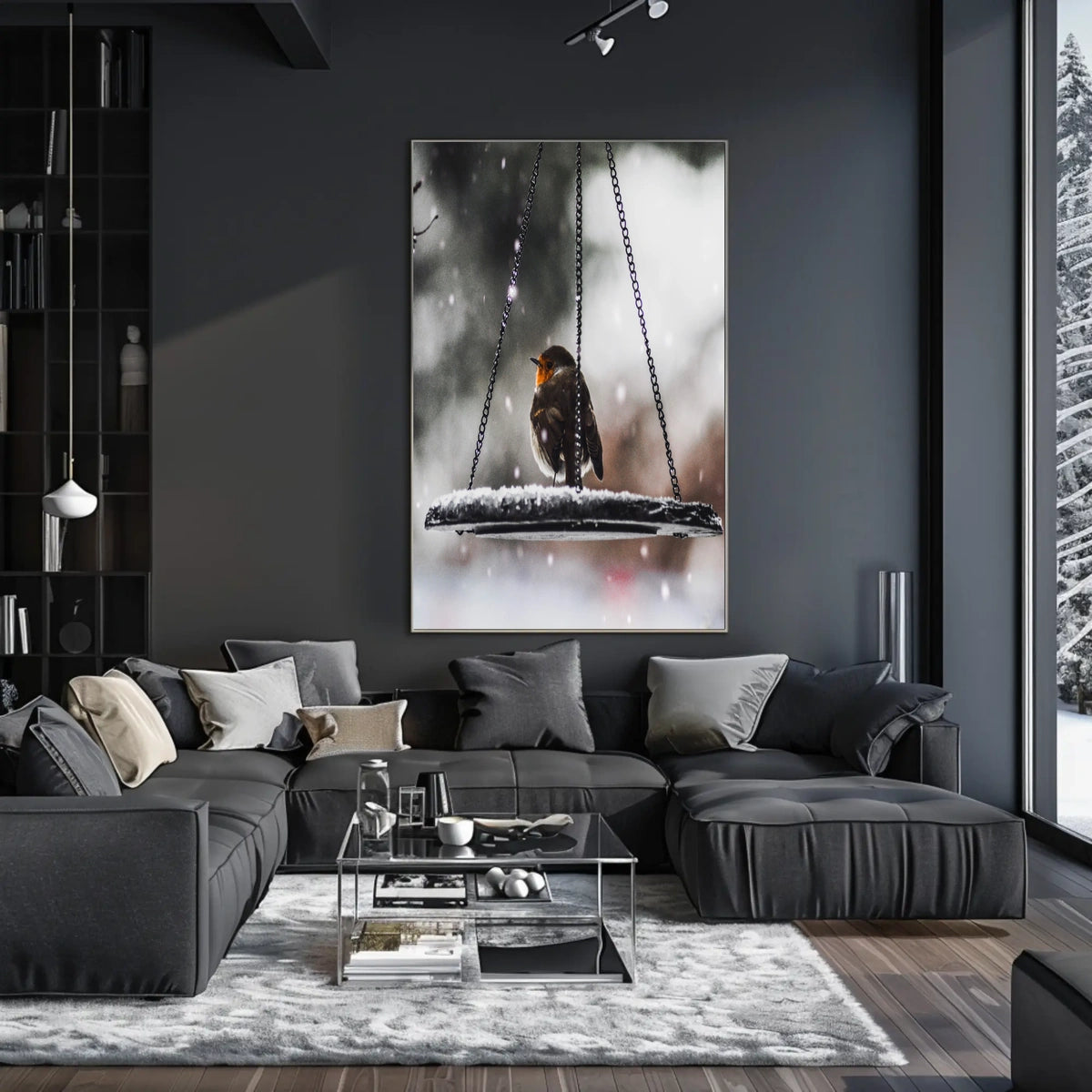 Winter Serenity: Bird on Swing Animal Poster