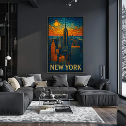 Digital Stained Glass NYC Poster Vibrant Modern Home Decor
