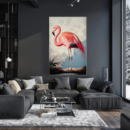 Flamingo Illustration Poster Vintage Tropical Wall Art