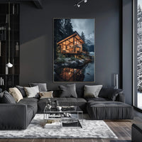 Modern Mountain Retreat in Snowy Forest Poster