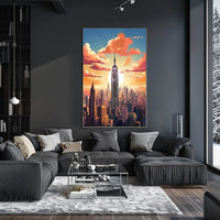 New York City Sunset Skyline Travel Poster