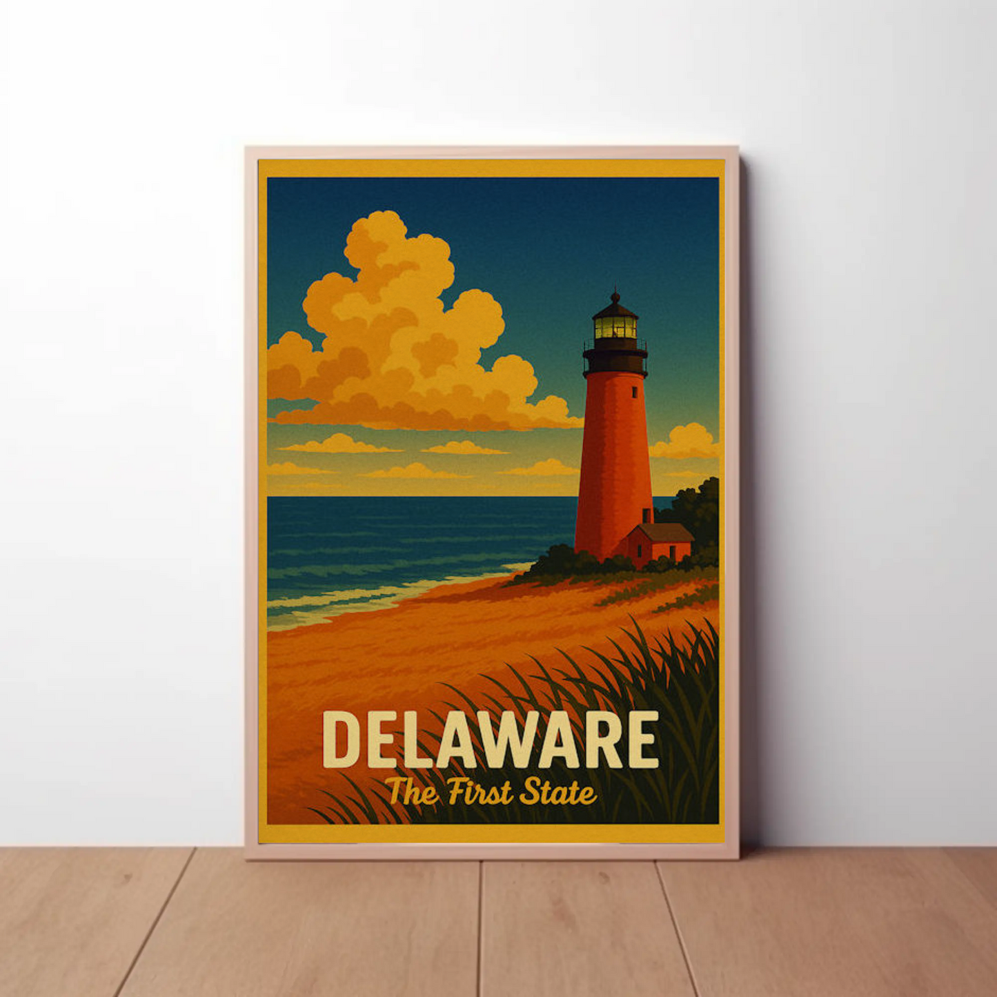 Delaware First State Coastal Lighthouse Travel Poster