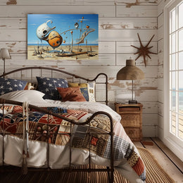 Surreal Desert Landscape with Futuristic Sculptures - Artistic Poster