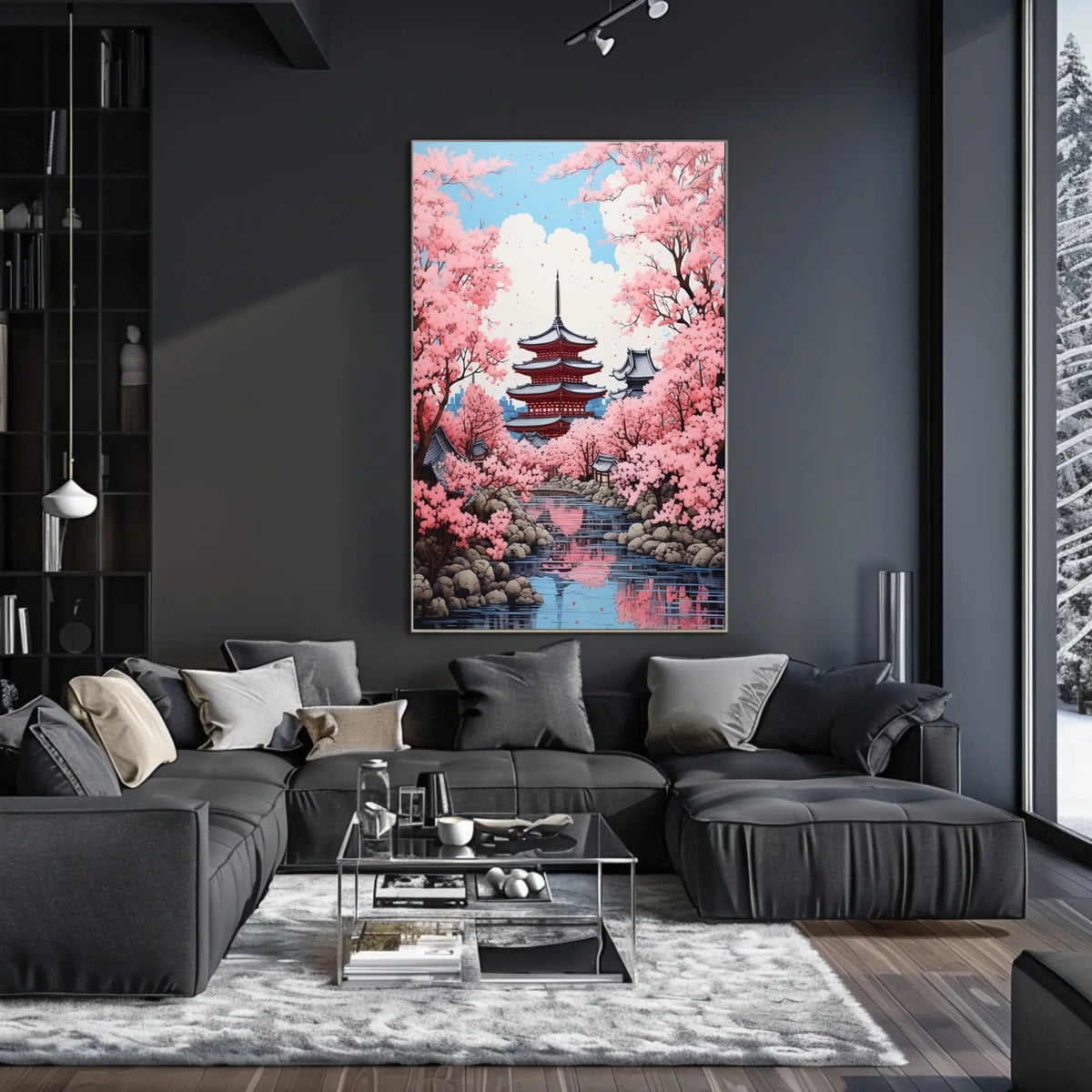Japanese Pagoda with Cherry Blossoms Cultural Poster