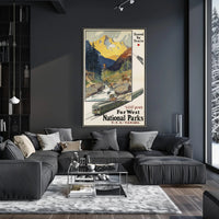 Far West Travel Poster Vintage Train National Parks