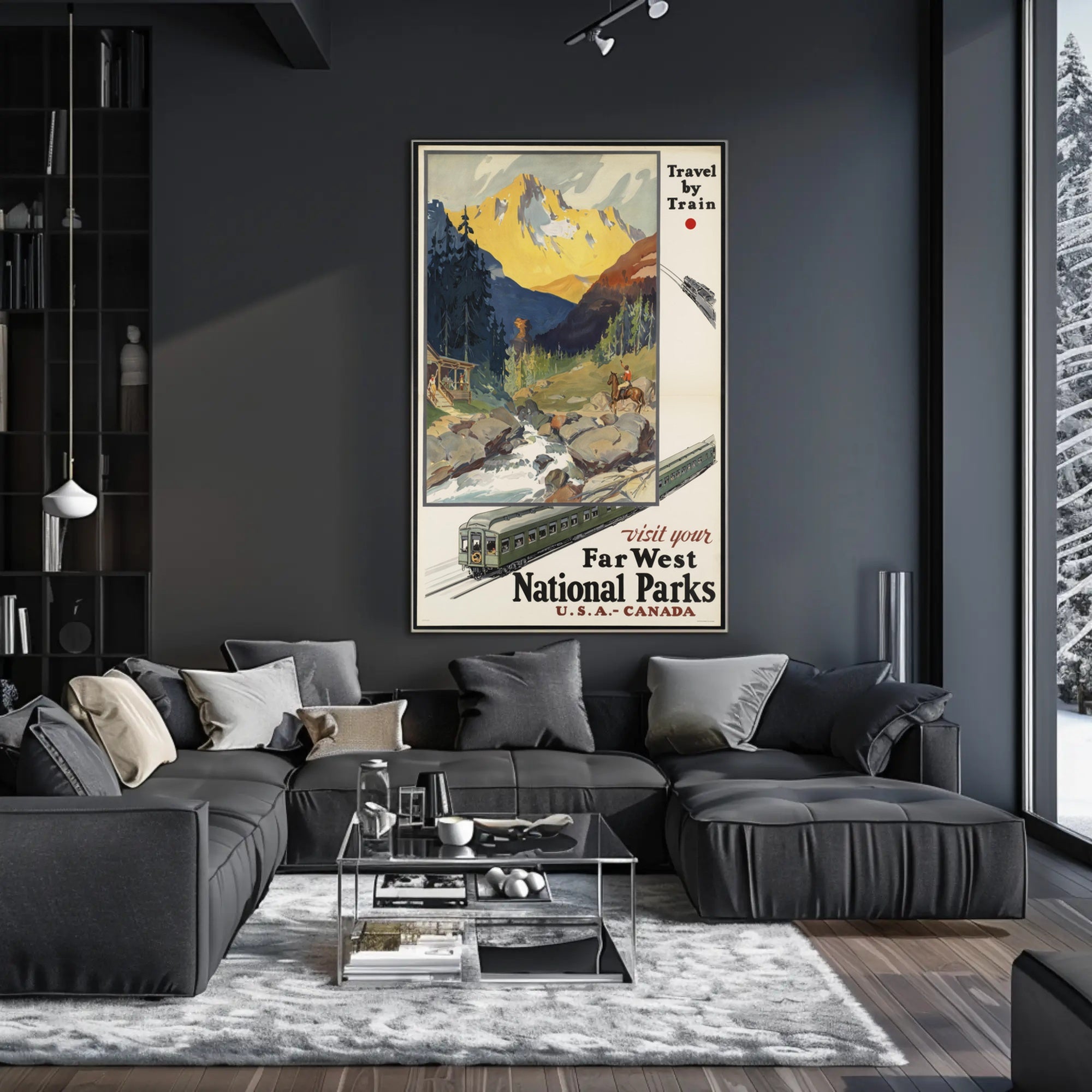 Far West Travel Poster Vintage Train National Parks