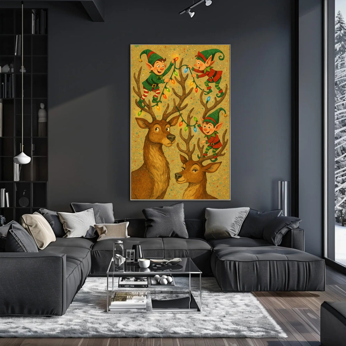 Festive Elves And Reindeer Poster