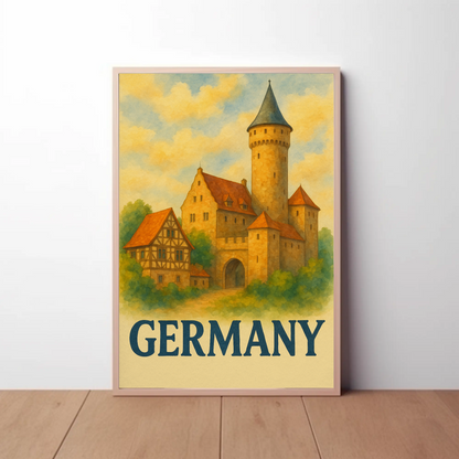Germany Castle Village Watercolor Travel Poster