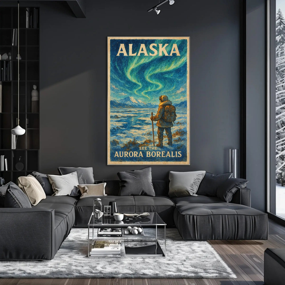 Alaska Adventure Northern Lights Travel Poster