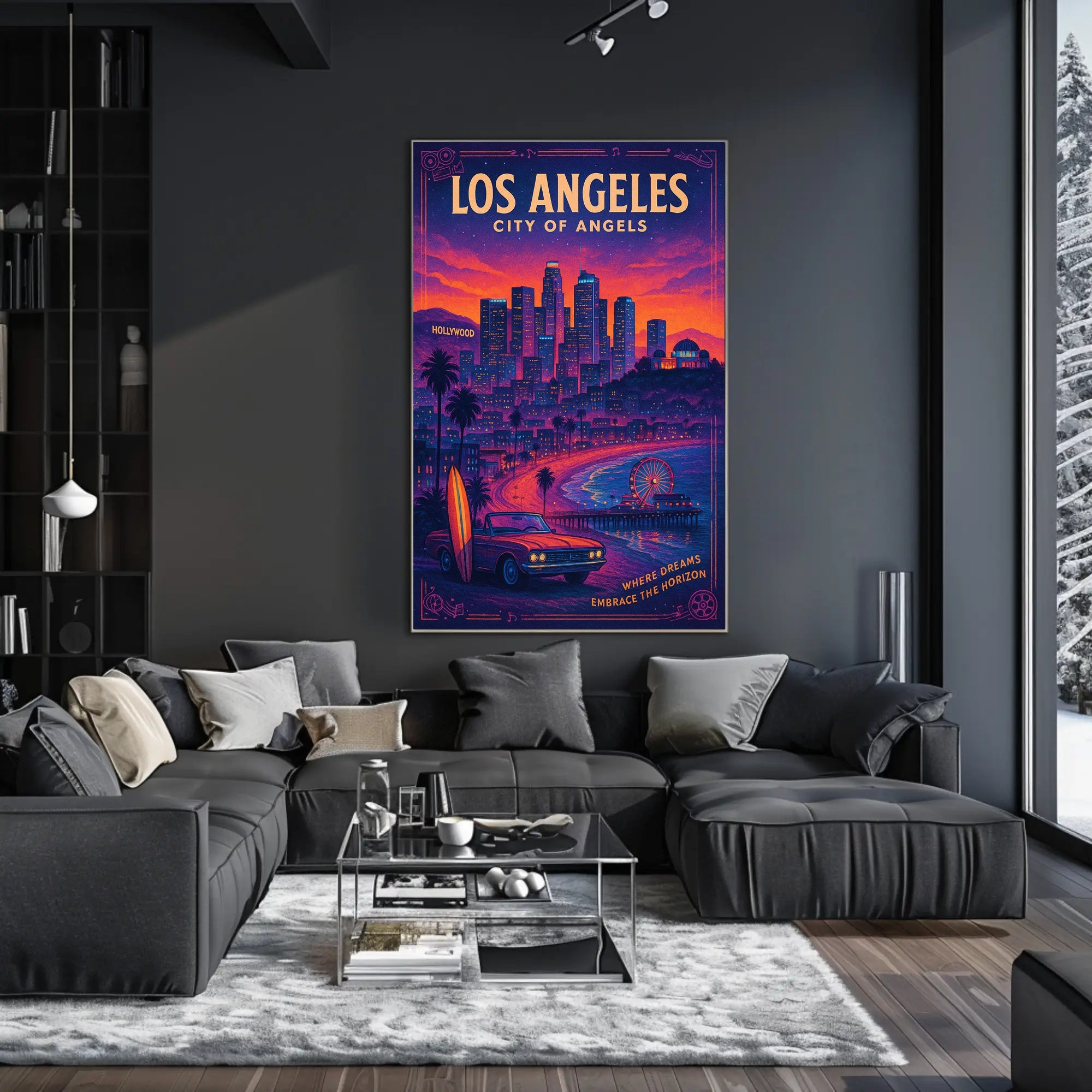 Los Angeles Cityscape Retro Travel Poster
