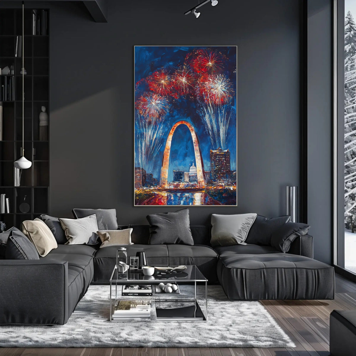 Gateway Arch St Louis Fireworks Night Cityscape Poster