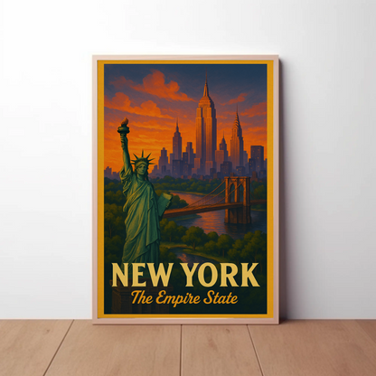 Sunset Skyline Liberty Bridge Empire State Poster