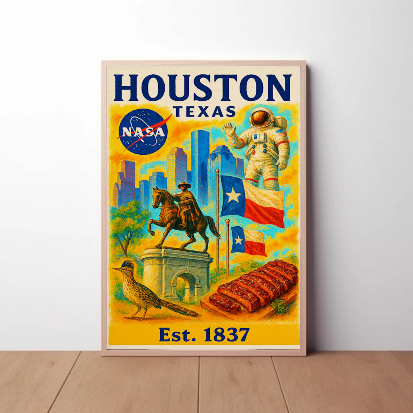 Houston Texas NASA Western Flavor Travel Poster