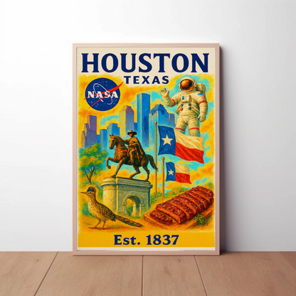 Houston Texas NASA Western Flavor Travel Poster