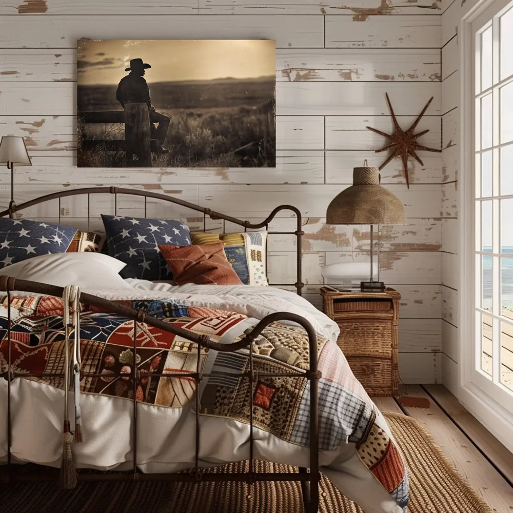 Cowboy's Sunset Reflection: Vintage Western Art Print