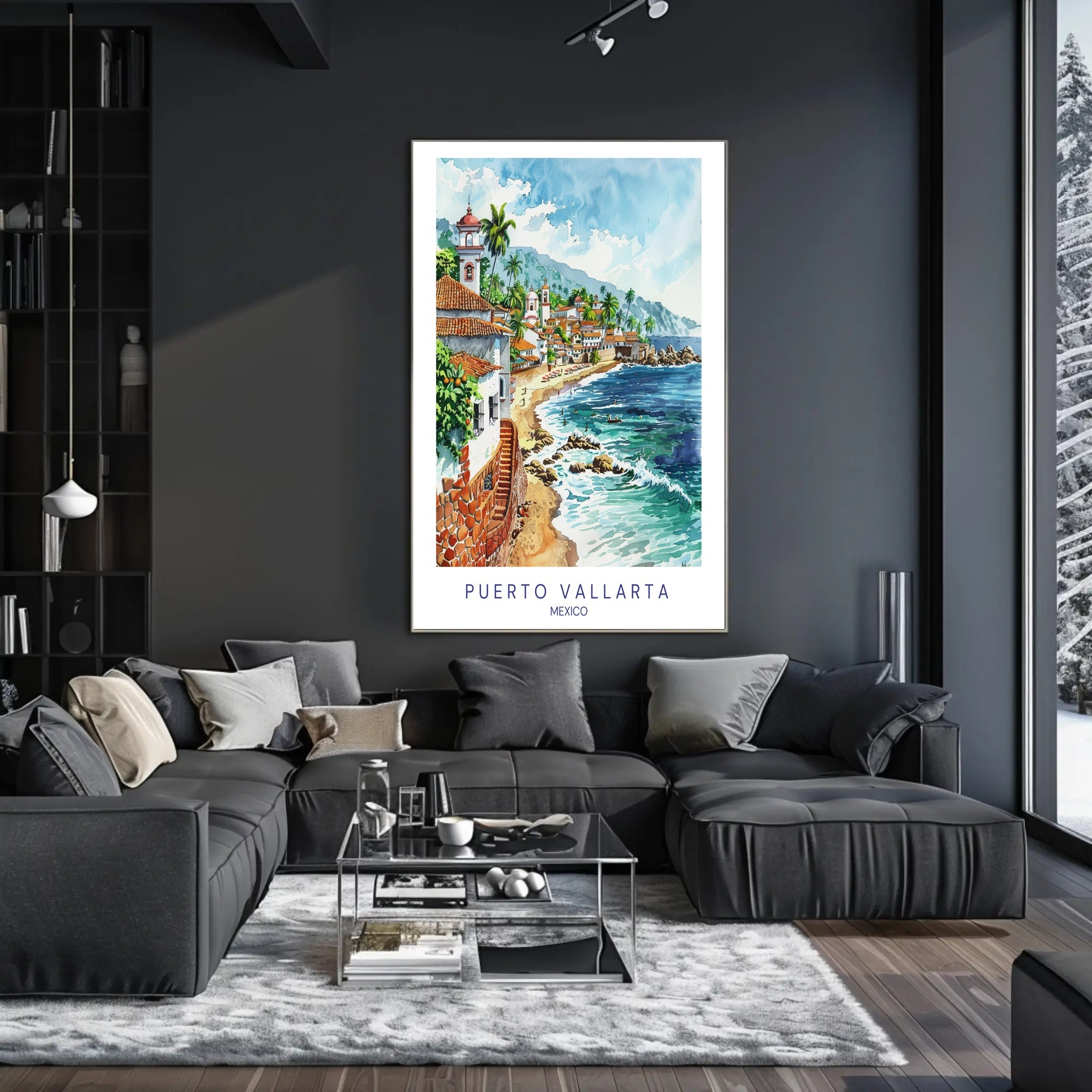 Puerto Vallarta Scenic Watercolor Travel Poster PosterGoat