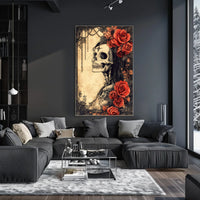 Gothic Skull and Roses: Abstract, Artistic, or Pop Culture Poster