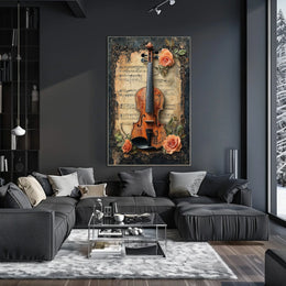 Vintage Violin Illustration, Artistic Poster